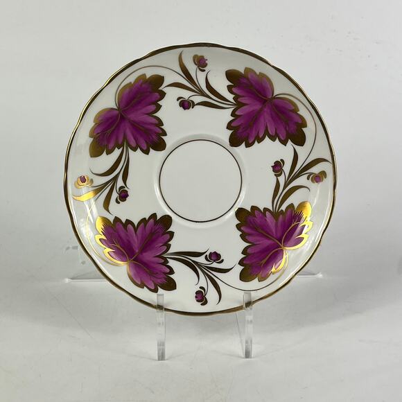 Copelands Grosvenor China England Teacup Saucer Set Purple Floral Gold Trim - Picture 11 of 15